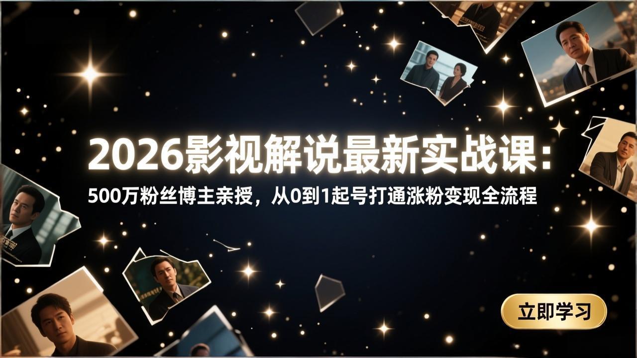 2026影视解说最新实战课：500万粉丝博主亲授，从0到1起号打通涨粉变现全流程-heijinzy