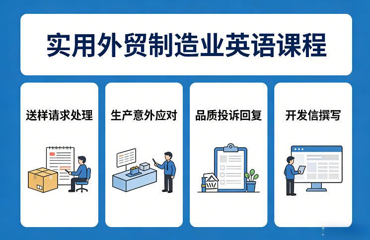 实用外贸制造业英语课程，教你专业处理送样请求、应对生产意外、回复品质投诉、撰写开发信等-heijinzy