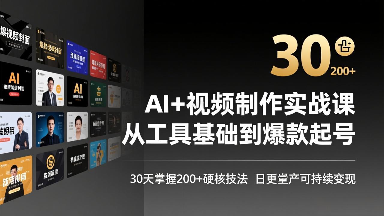 AI+视频制作实战班-3月更新：从工具基础到爆款起号，30天掌握200+硬核技法，日更量产可持续变现-heijinzy