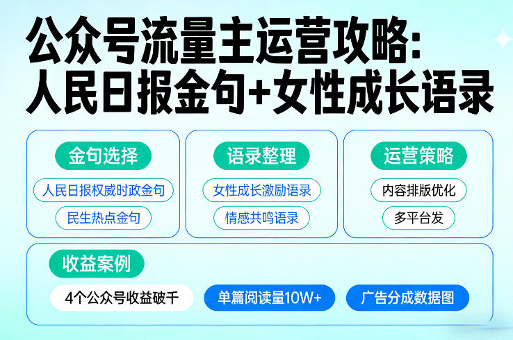 利用人民日报金句+女性成长语录做公众号流量主，4个公众号收益破千-heijinzy