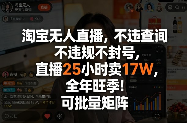 淘宝无人直播，不违规不封号，直播25小时卖17W，全年旺季！可批量矩阵【揭秘】-heijinzy