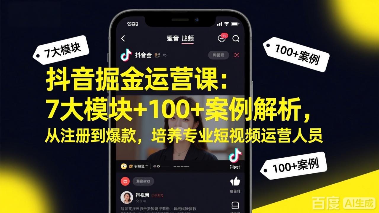 抖音掘金运营课：7大模块+100+案例解析，从注册到爆款，培养专业短视频运营人员-heijinzy